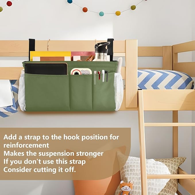 DOMIKING Dark Green Bedside Caddy for Dorm Bed Recliner Armrest Organizer with Hooks Haning Storage Bags for Couch Recliner Remote Control