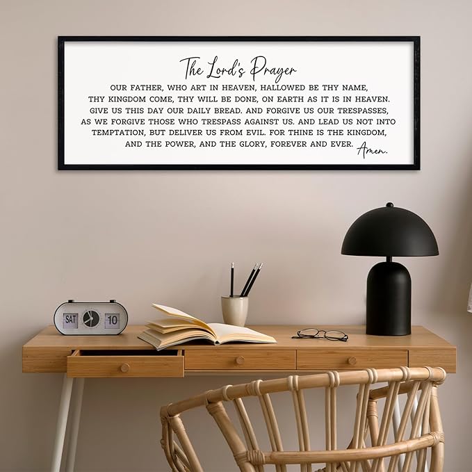 comurdyo The Lords Prayer Our Father Sign Wall Decor 40"X15" Bible Verse Quotes Christian Scripture Large Catholic Inspirational Wooden Framed Wall Hanging Art (Black)