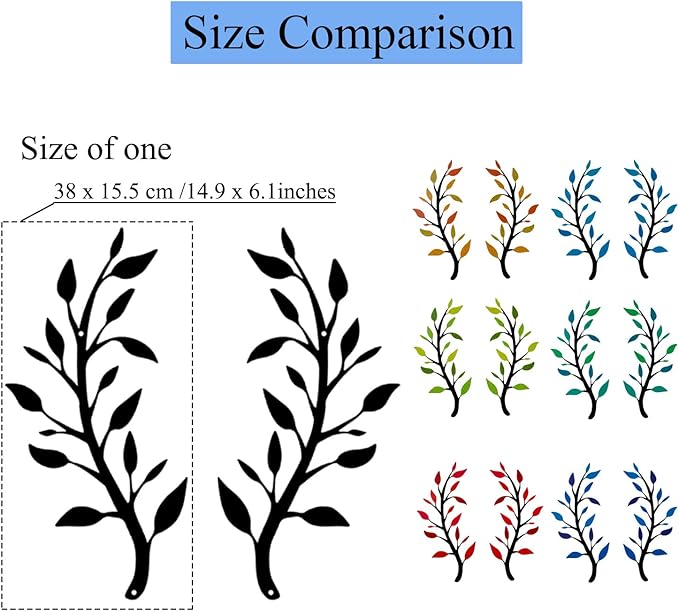 Yuzhuo 2 Pieces Metal Tree Leaf Wall Décor Branch Leaf Wall Art for Indoor Outdoor Garden Home Bedroom Living Room Decorations Iron Scroll Sculptures Above the Bed(Light Green, S)
