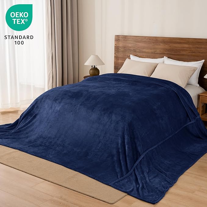 PHF Oversized King Big Fleece Blanket 120"x120", No Shed No Pilling Extra Large Soft Blanket, Giant 10'x 10' Lightweight for Bed, Sofa Travel and Camping, Suitable for All Season, Navy Blue