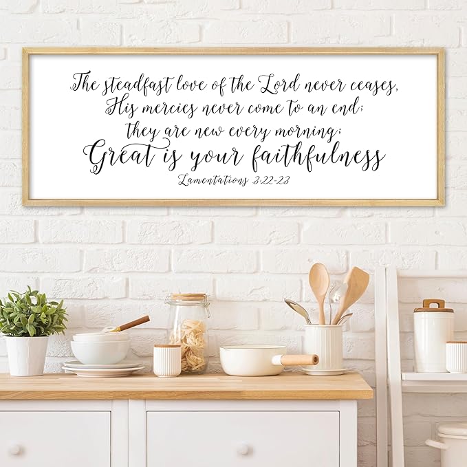 The Steadfast Love of The Lord Wall Decor 32"×12" Lamentations 3:22–23 reat Is Thy Faithfulness Sign Bible Verse Scripture Large Christian Religious Wall Hanging Art (Wood)