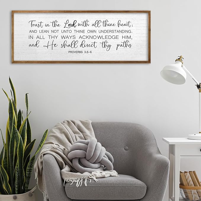 TQianJiang Trust in the Lord With All Thine Heart Bible Verse Wall Decor, 40"X15" Christian Scripture Inspirational Quotes Proverbs 3:5-6 Sign, Faith Motivational Large Religious Christ Prayer Wall Art (Wood)