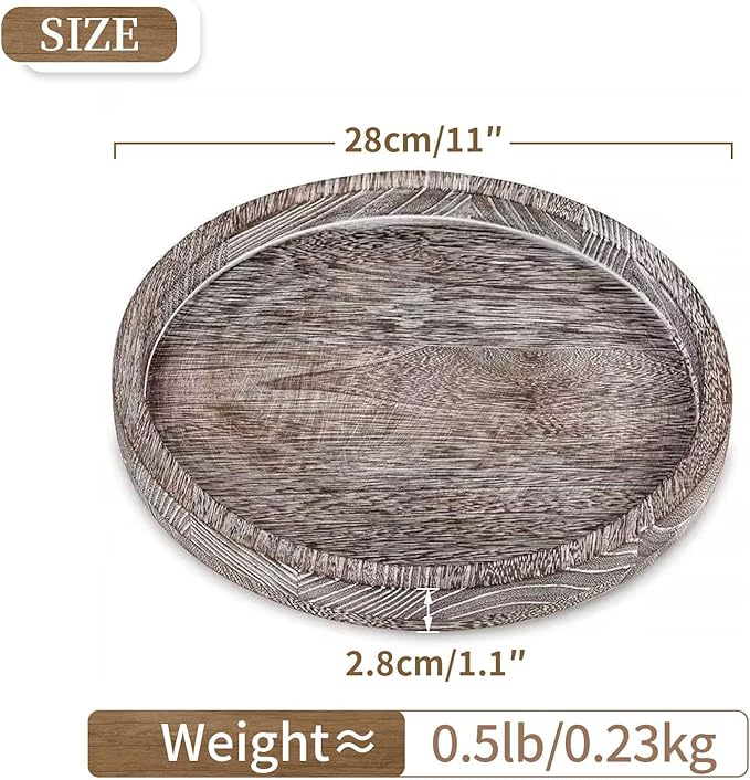 Hanobe Candle Plate Holder Tray: Decorative Wooden Tray Rustic Round Plate Farmhouse Centerpiece Small Candle Holder Trays for Coffee Table Living Room Kitchen Vintage Home Decor