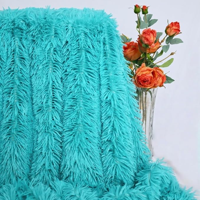 Plush Super Soft Blanket Bedding Sofa Cover Furry Fuzzy Fur Warm Throw Qulit Cozy Couch Blanket for Winter (51x63 Inches,Turquoise)