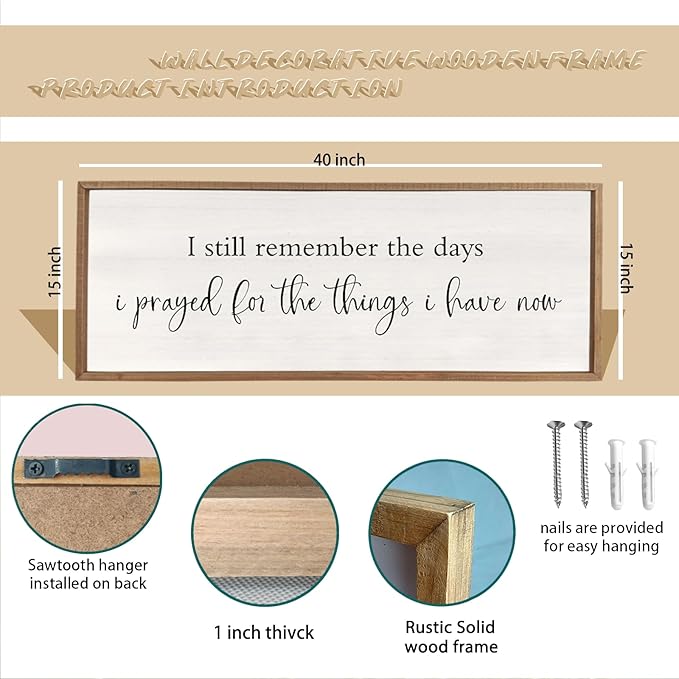 I Still Remember the Days I Prayed Sign 40" x 15" Large Living Room Wall Decor Wooden Vintage Framed Plaque Country Bedroom Hanging Home Farmhouse Inspirational I Prayed Wall Art (Wood)