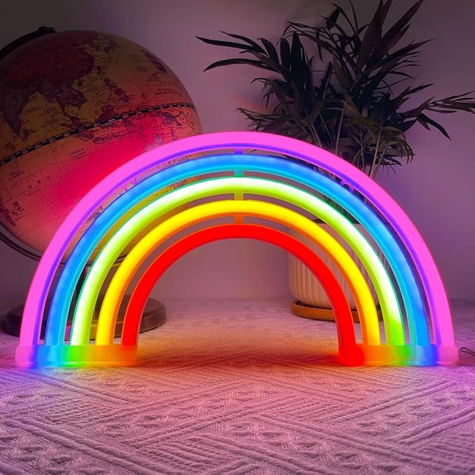 Rainbow Neon Sign Led Lights Rainbow Wall Decor Room Decor For Girls, USB/Battery Operated Lamp Kids Classroom Neon Light Decorations For Night Bedroom Office Christmas
