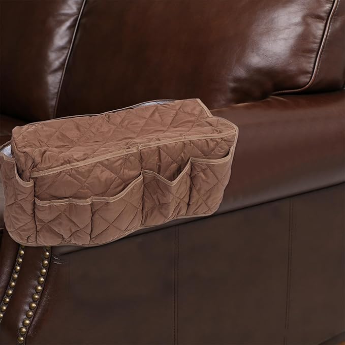 Anti Slip Sofa Armrest Organizer - Arm Chair Bedside Caddy Storage Organizer - Multi Pockets Couch Beside Caddy For Cell Phone Remote Control Magazines