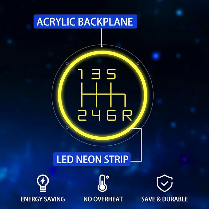 Gear Shift Neon Sign, Car Gearbox Led Signs for Wall Decor, Dimmable Neon Light Sign for Bedroom, Game Room, Kids Room, Bar Decoration, USB Powered Light Up Neon Signs Gift for Boys