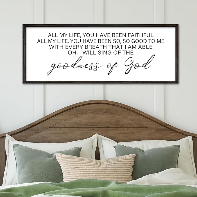 YWMZYKJGS Goodness of God Wall Decor 40"×15" Bible Verse Sign Christian Catholic Scripture Jesus Christ Prayer Large Home Office Wood Framed Wall Hanging Art (Black)
