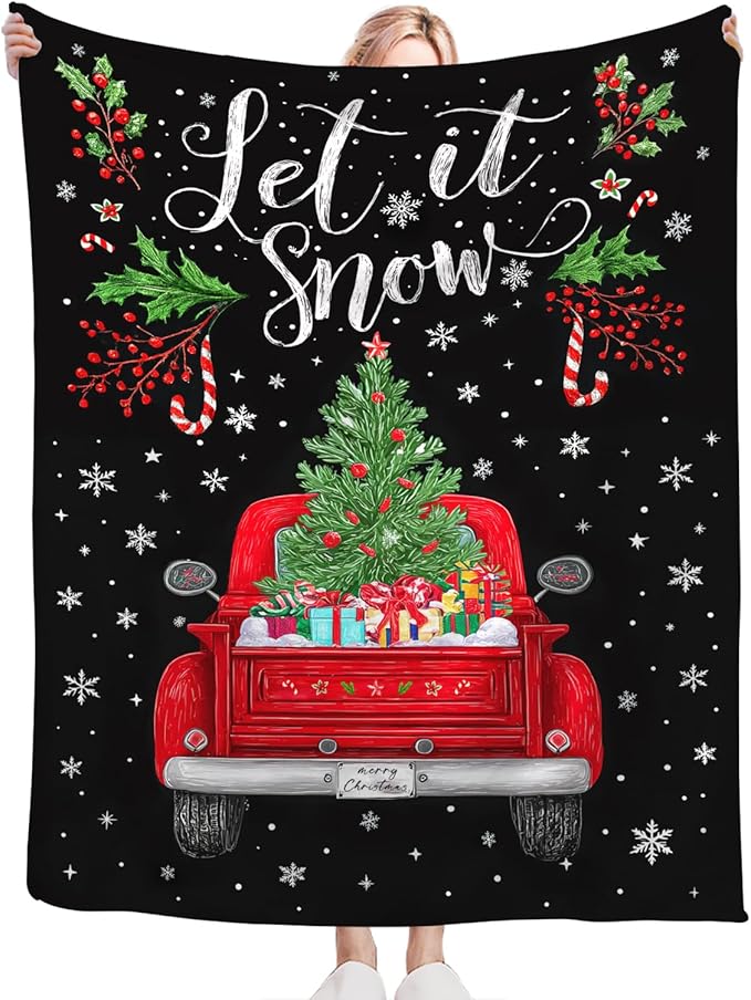 Christmas Truck Blanket for Girls Women Boys Men Adults Kids Soft Cozy Fleece Red Truck Throw Blankets Gifts Warm Flannel Plush Lightweight Decor for Couch Bed Sofa 60"X50"