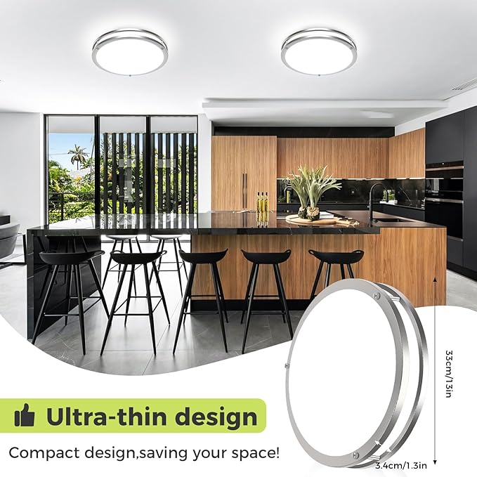 hepside 2 Pack Flush Mount Ceiling Light Fixture, Dimmable & 5CCT Ceiling Light Black, 13inch 24W 3000K 3500K 4000K 5000K 6500K Adjustable Ceiling Lamps for Kitchen Bathroom Bedroom Hallway