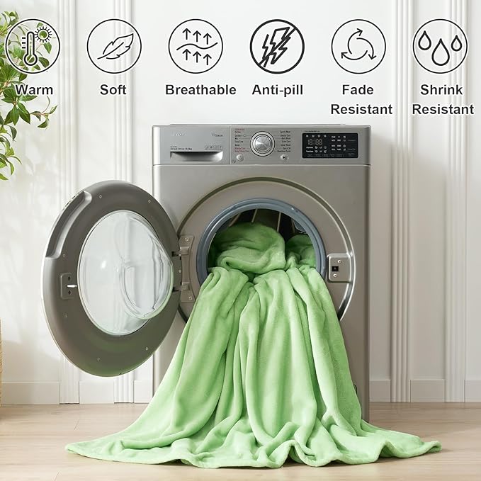 Hansleep Fleece Grass Green Throw XL Blanket, Super Soft Flannel Fuzzy Plush Cozy Blanket for All Seasons, Grass Green, Throw XL 50x70 Inches