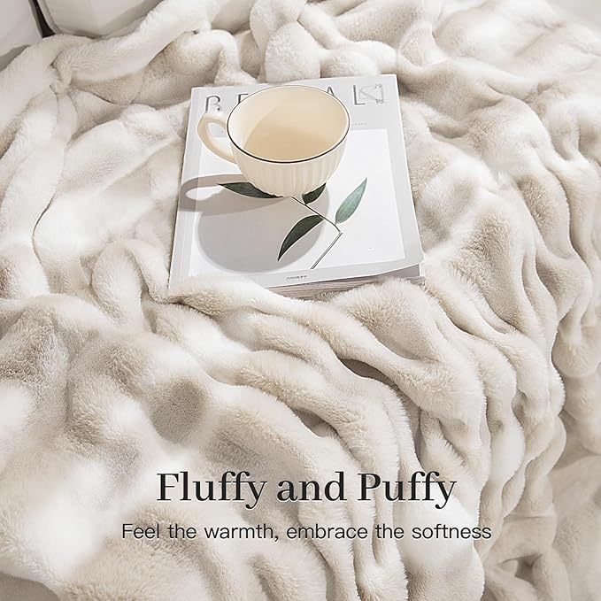 NEXHOME PRO Faux Fur Twin Blanket, Ultra Soft Cozy Warm Fuzzy Fluffy Plush Reversible Blanket for Couch, Sofa, Bed, Home Decor Gift, Tie-dye Sand 6080