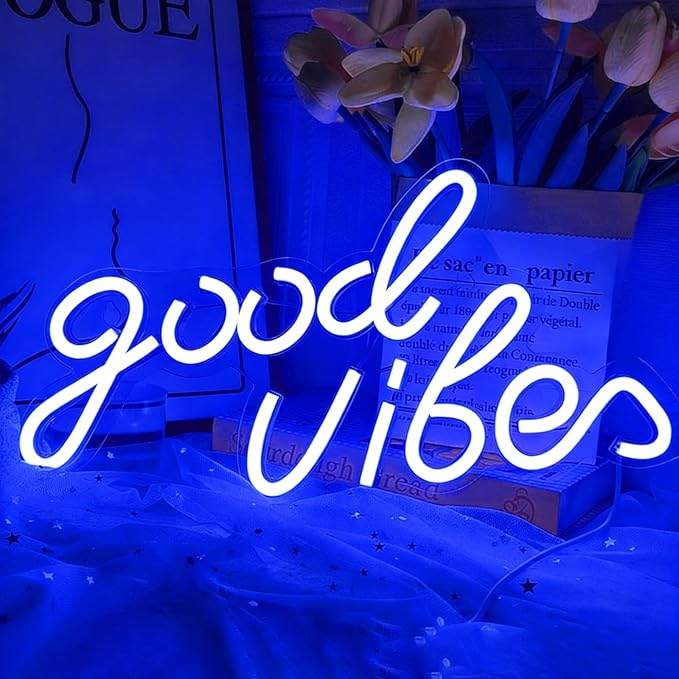 Good Vibes Neon Sign Blue Good Vibes Neon Lights USB Operated Aesthetic LED Signs for Bedroom Wall Decor Birthday Party Wedding Salon Bar Home Girl Cave