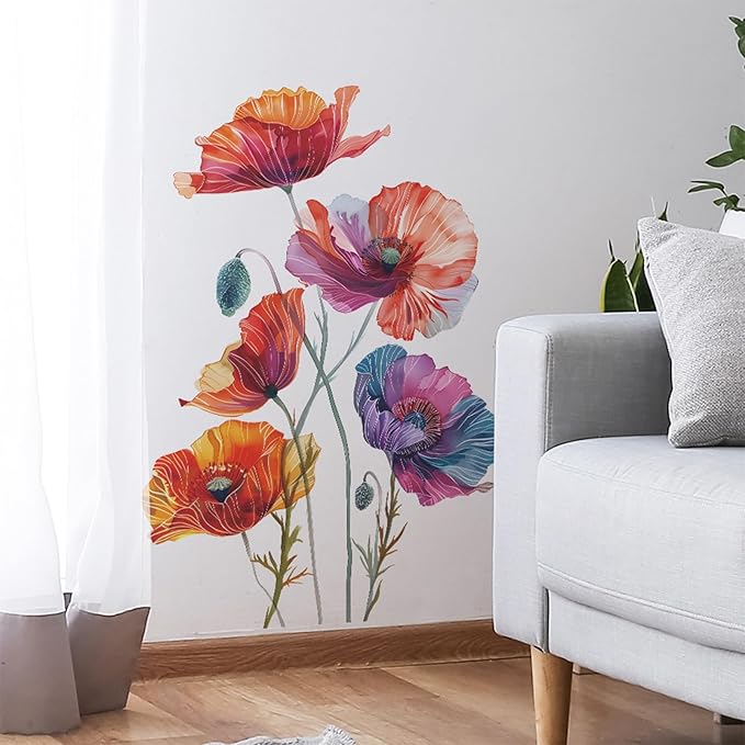 TUOKING Painted Flowers Wall Stickers Decor Removable Wall Murals Peel and Stick Wall Art Decal Home Decor for Kitchen,Bedroom,Living Room(fun-c42)