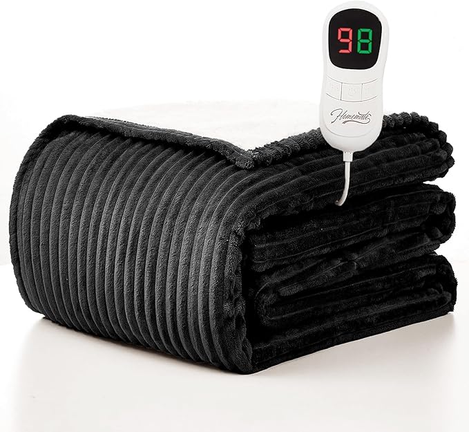 Homemate Electric Heated Blanket Full Size - 72"x84" Heating Blanket Full Size 1/2/4/6/8 Hours Auto-Off 10 Heat Level Over-Heat Protection Soft Flannel Sherpa ETL Certification