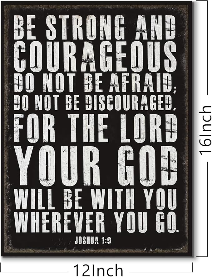 Retro Christian Wall Art Be Strong and Courageous Bible Verses Wall Decor Scripture Canvas Prints Art Religious Inspirational Words Sign for Office Bathroom Bedroom Rustic Christian Home Decor 12x16