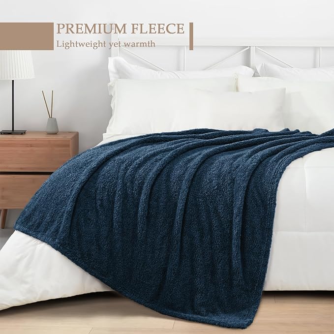 Exclusivo Mezcla Fleece Navy Blue Throw Blanket for Couch Sofa, Ultra Soft, Lightweight and Fluffy Blankets for Women, All Season, 50x60 Inches