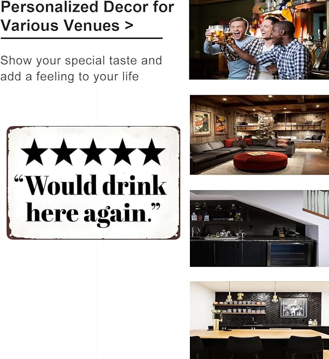 Vintage Tin Sign Would Drink Here Again Sign for Home Man Cave Bar Cafe Wall Decor 8x12 Inches (3282)
