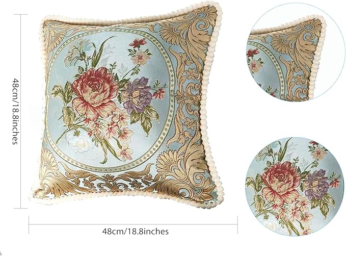 SZHELEJIAM Pillow Covers Set of 2, Jacquard Vintage Embroidered Pillow Cover, Soft Comfortable to the Touch Sofa Decorative Cushion Cover for Living Room, Bedroom, Balcony 18x18 Inch Blue