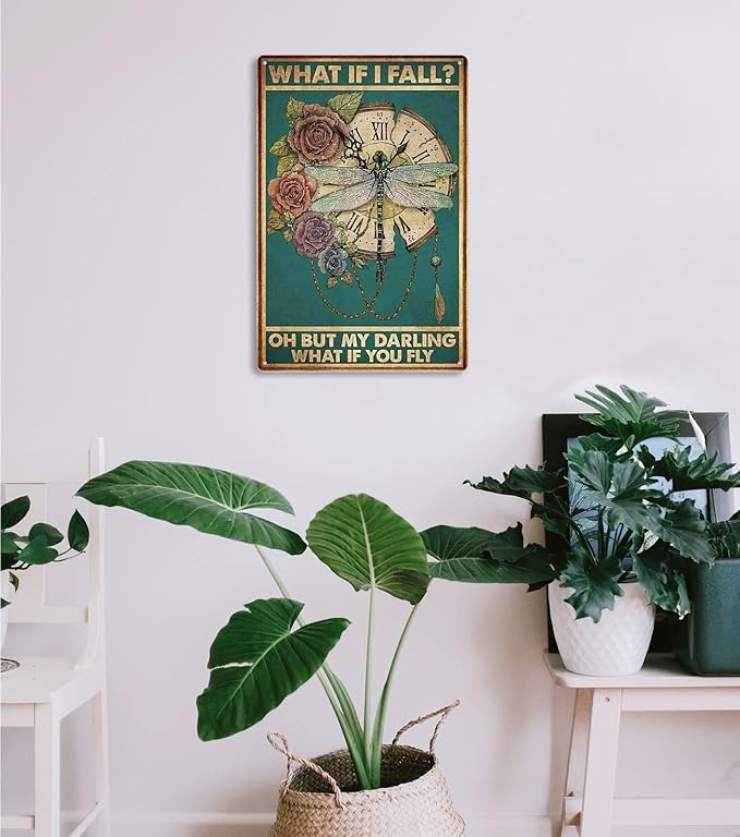 Fmcmly What If I Fall？Oh But My Darling What If You Fly Vintage Metal Tin Signs Home Bar Kitchen Hotel Office Bedroom Living Room Cafes Wall Decor 8x12 Inch