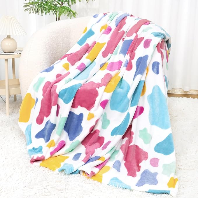 Fleece Throw Blanket for Girls, Soft Cozy Rainbow Blanket for Bed Couch Living Easter Room Home Decor, Colorful Birthday Gifts for Kids Toddlers Women, 50"x60"