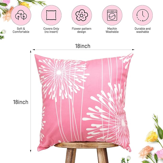 Coliuso Decorative Throw Pillow Covers 20x20 Set of 4,Pink and White Modern Simple Square Pillow Case Cushion Cover for Sofa Couch Farmhouse Living Room