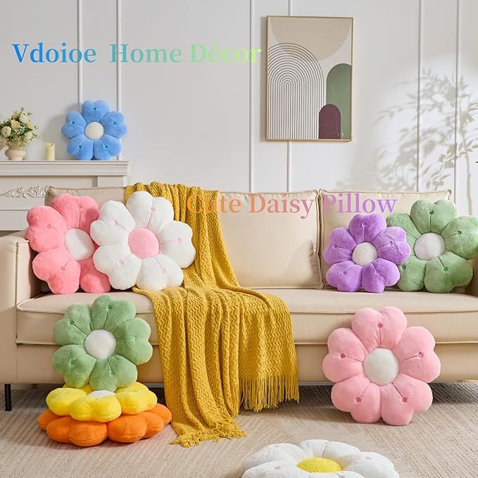 Flower Pillow, Cute Daisy Pillow 19.6In Yellow Flower Shaped Plush Throw Pillow for Home Bedroom Sofa Chair Couch Decor