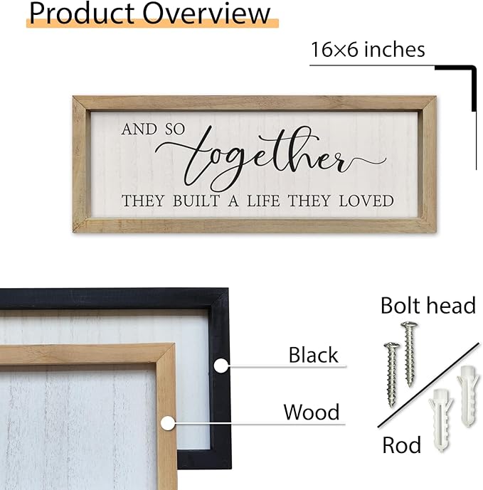 SRSZHIYUE And So Together They Built A Life They Loved Wall Decor 16"×6" Master Bedroom Above Bed Sign Wood Framed Wall Hanging Art (Wood)
