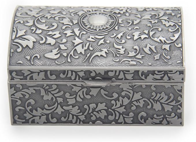 Vintage Metal Jewelry Box Small Trinket Storage Organizer Box Chest Ring Case for Girls Women, Tin Color, Small