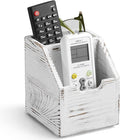 Remote Control Holder, TV Remote Holder, Wood Farmhouse Remote Caddy for Table, Remote Organizer Caddy with 3 Slots, Remote Storage Box for Home Office (Rustic White, 2 Slots)