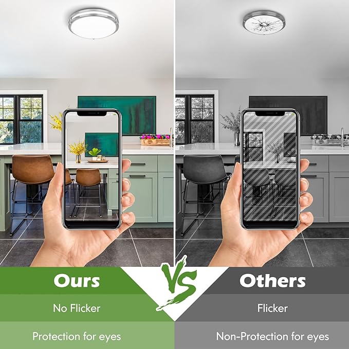 16 Inch 50W LED Ceiling Lights, Dimmable Brushed Nickel Flush Mount Ceiling Light, 2700K/3000K/4000K/5000K/6500K Adjustable, 5400LM Super Bright Ceiling Lamp for Bedroom Kitchen Office, 1-Pack