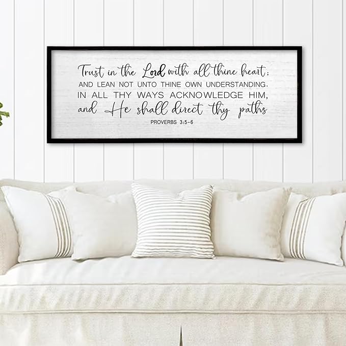 TQianJiang Bible Verse Wall Art Trust in The Lord With All Thine Heart Proverbs 3:5-6 Plaque 32"×12" Christian Scripture Faith Quotes Wall Decor Large Christ Prayerm for Living Room (Black)