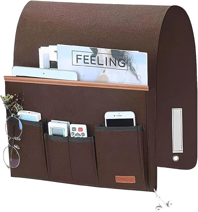 SYCOOVEN Armchair Caddy for Couch Remote Control Holder, Non-Slip Bedside Caddy Organizer Sofa Armrest Organizer for Magazine, Tablet, Phone, iPad(COLOR:brown)
