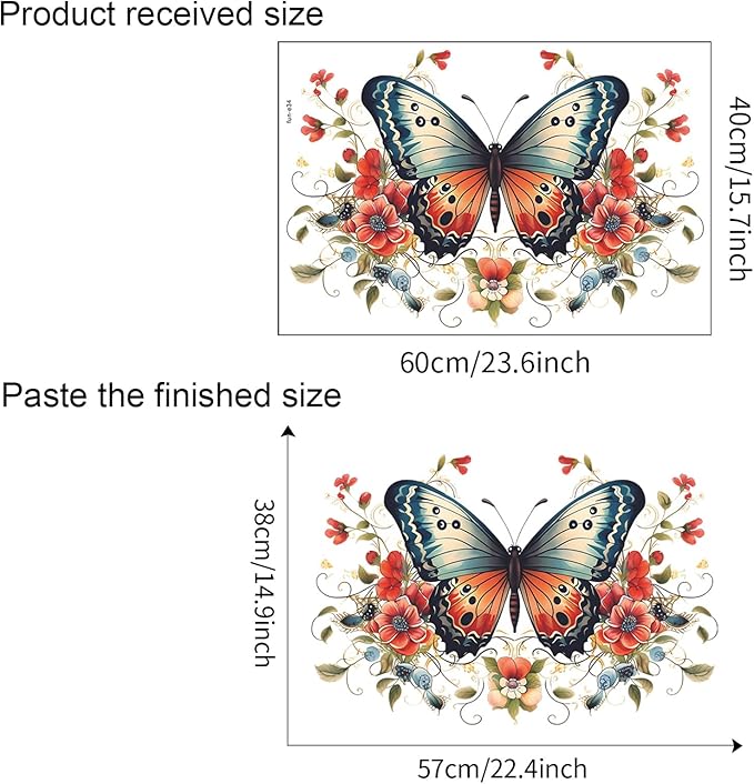 TUOKING Butterfly Red Flowers Wall Stickers Removable Wall Murals Peel and Stick Wall Art Decal Home Decor for Kitchen,Bedroom,Living Room(fun-e34)