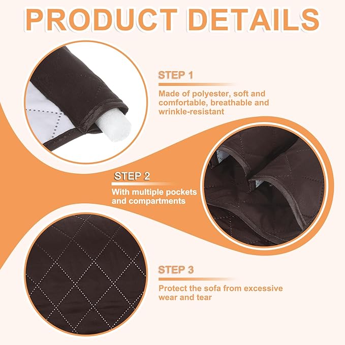 uxcell 1 Pcs Recliner Armchair Caddy, Couch Armrest Organizer with 5 Pockets for Bedside Sofa Remote Control Holders Magazine Phone Book Glasses (Brown, 35"x13")