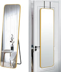 57x16 Door Hanging Full Length Mirror, Floor Stand (Height 5.7ft just Body in1.3ft) Wall Mounted Metal Frame Rectangle Dressing Mirrors for Bedroom Bathroom Room 57 inch Gold