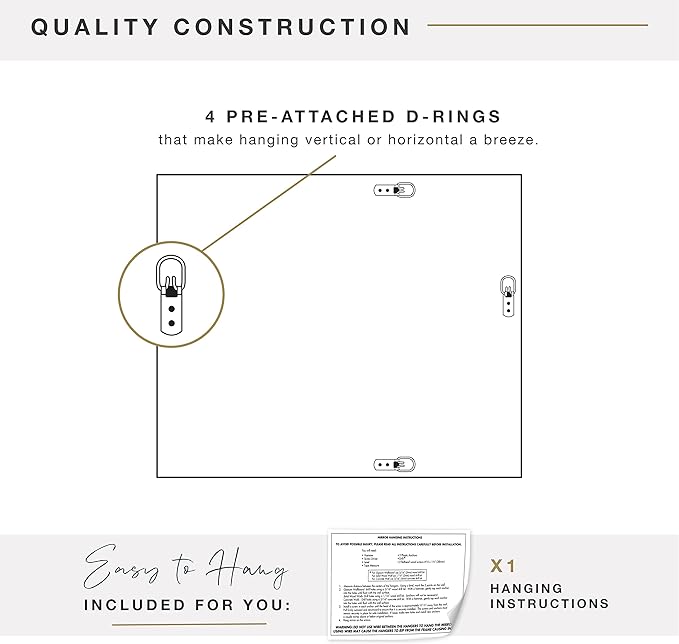 MCS 28x34 Large Wall Mirror, Brushed Black Frame & Beveled Detail Mirror, Vertical & Horizontal Wall Hanging Mirror for Bathroom, Bedroom & Livingroom