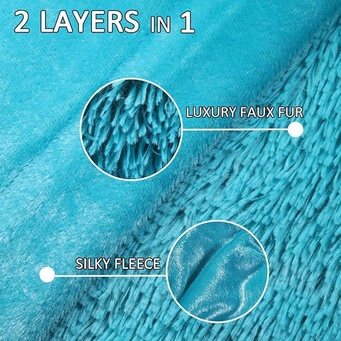 YUSOKI Long Faux Fur Throw Blanket for Sofa Couch,2 Layers,2.1lb,All Ages,Home Decoration, (Teal,50" x 60")