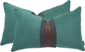 BOYSUM Set of 2 Leather Throw Pillow Covers Lumbar Cotton Linen Decor Patchwork Pillow Cover Faux Leather Pillows Cover for Couch Sofa Living Room Bedroom,Grass Green 12"x20"