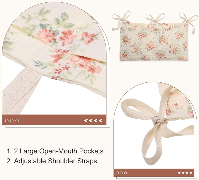 PATIKIL Bedside Hanging Bags, Cotton Milk Bottle Bib-Storage Bag 2 Pockets Nursery Organizer for Bed, Beige Rose