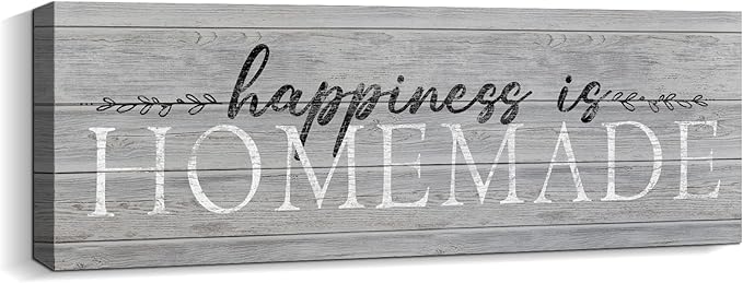 Happiness is Homemade Sign Decor Family Decorative Signs Wall Art Inspirational Motto Canvas Prints Retro Quote & Saying Artwork for Bedroom, Living Room, Kitchen, Hallway, Home Decoration 6 x 17 inch