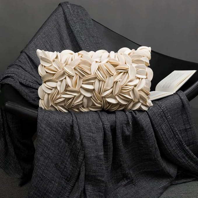 KINGROSE Handmade 3D Flower Home Decorative Throw Pillow Case Rectangular Cushion Cover 12 x 20 Inches for Bed Living Room Sofa Chair Solid Suede Beige