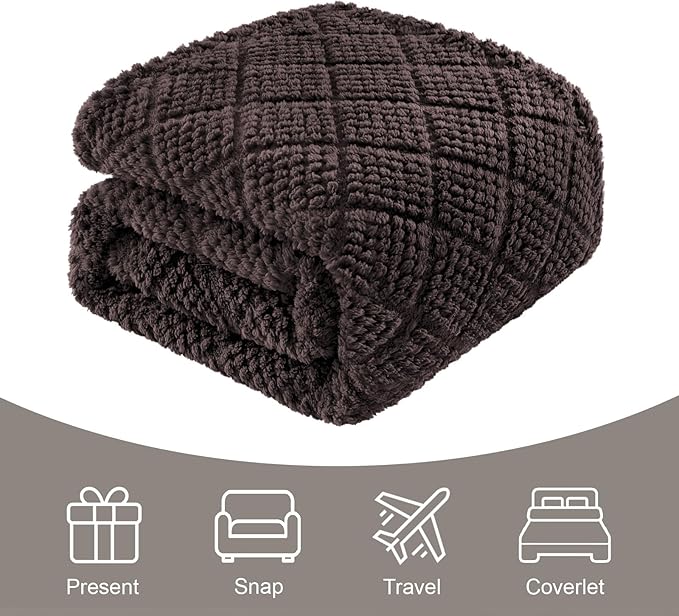 Whale Flotilla Fuzzy Fleece Throw Blanket for Couch, Bed, Soft Fluffy Jacquard Waffle Blankets for All Season, Lightweight and Warm, 50x60 Inch, Coffee