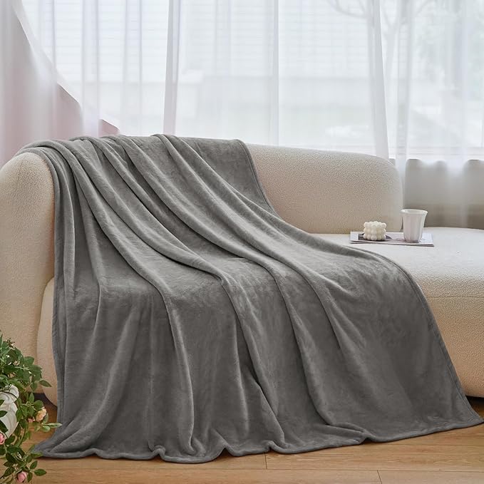 Ultra Soft Fleece Blankets Queen Size, Flannel Fleece Blanket Warm Plush Cozy Blankets for Bed, Fuzzy Soft Blanket for Sofa, Couch, Travel, Camping, 90" X 90", Light Grey