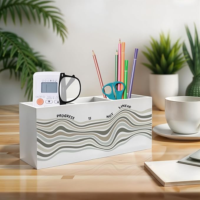 Mental Health Pen Pencil Holder, Therapy Office Decor, Progress Is Not Linear Inspirational Pencil Pen Holder Organizer for School Counselor Office Desk Accessories