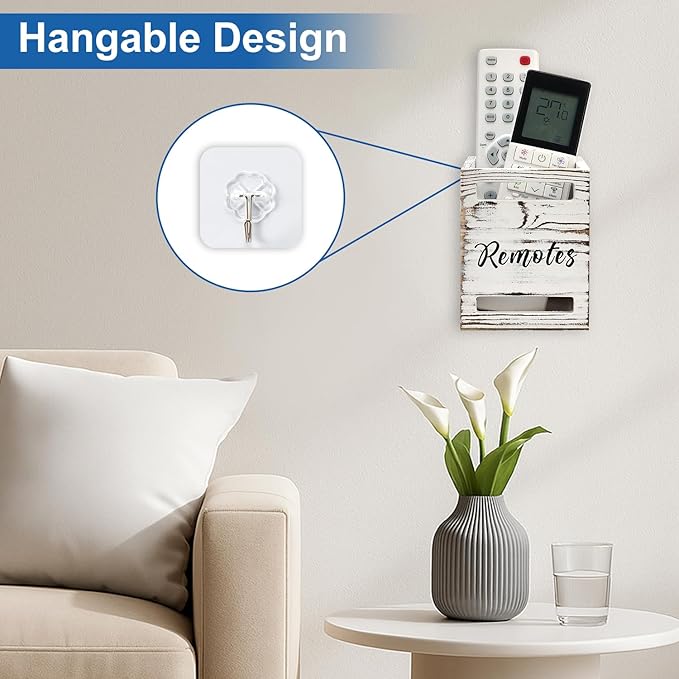 Small Remote Control Holder for Table Bedside Organizer Controller Holder Remote Holders Wall Mount Remotes Organizer for Bed Couch Wooden Control Box Wall Storage Rustic Accessories for TV Stand