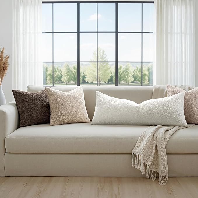 MIULEE Boucle Throw Pillow Cover Decorative Couch Pillow Cover Textured Accent Solid Pillow Case Soft for Cushion Chair Sofa Bedroom Livingroom Home Decor White,36x14 Inch