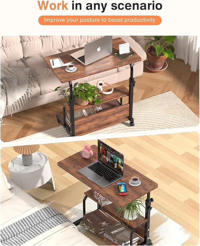 Laptop Desk Adjustable Desk Small Standing Desk Home Office Desks for Small Spaces Portable Desks Table for Bedrooms,Mobile Rolling Computer Work Desks on Wheels