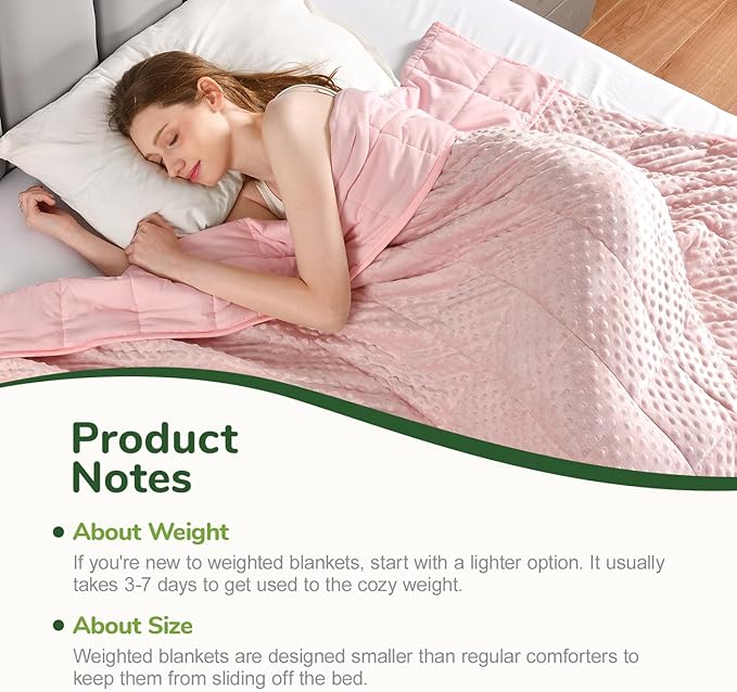 Sivio Weighted Blanket Twin 15 Pounds, Adult Weighted Blankets with Soft Minky Dots & Cozy Cooling Microfiber for Calming and Sleeping, Heavy Blanket, 48" x 72", Pink